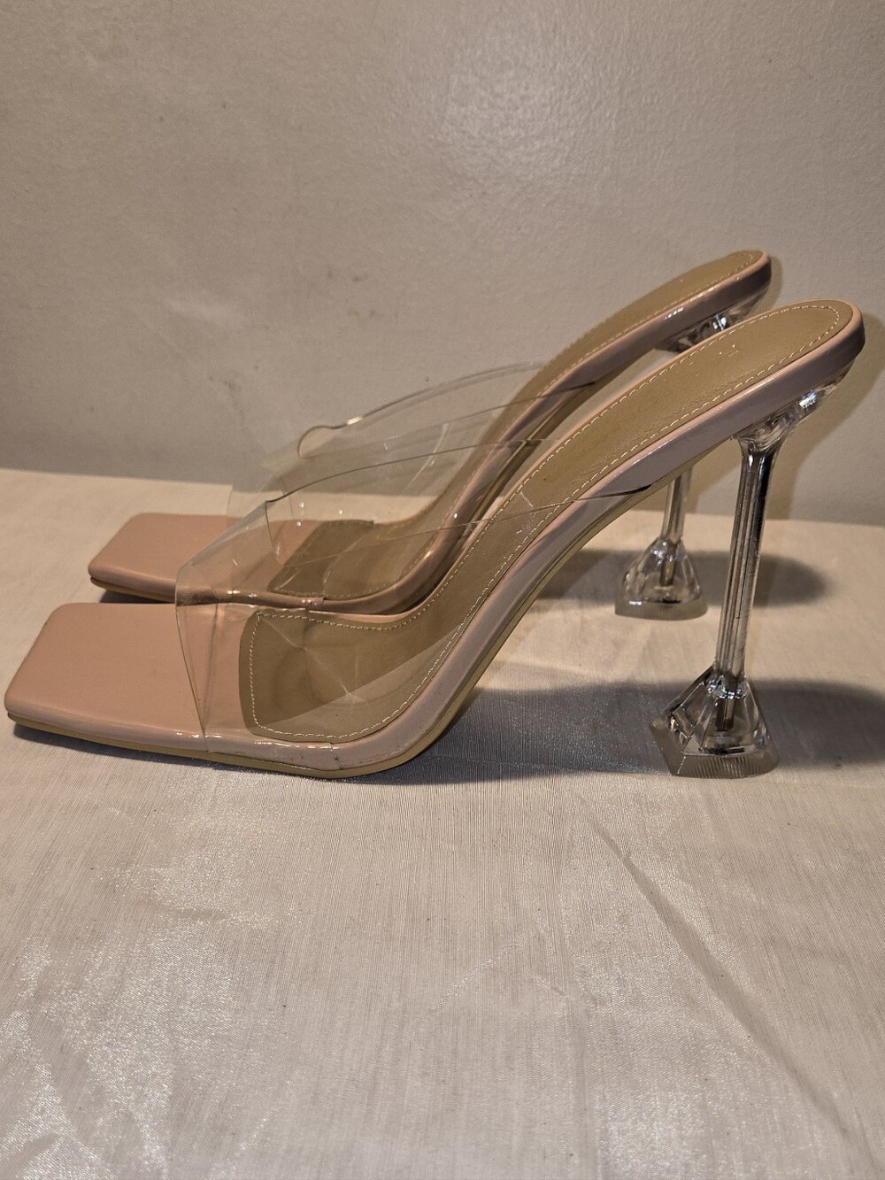 Fashion Nova Nude Clear Strap Mule Heels